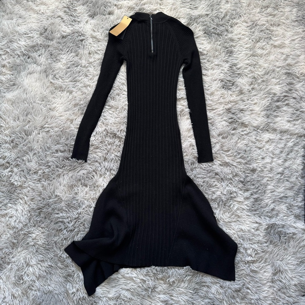 Donna Karen Cashmere Blend Long Sleeve Mockneck Midi Sweater Dress XS Black